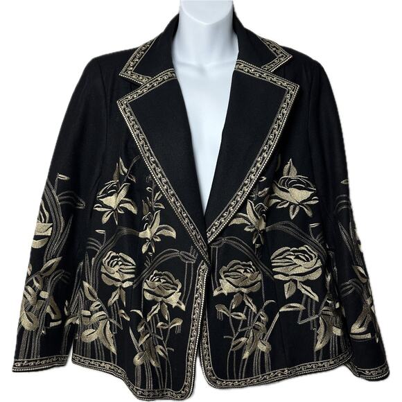 VTG Nygard Collection Black Wool Blend Lined Jacket XL Gold Floral Embroidered - Picture 1 of 11